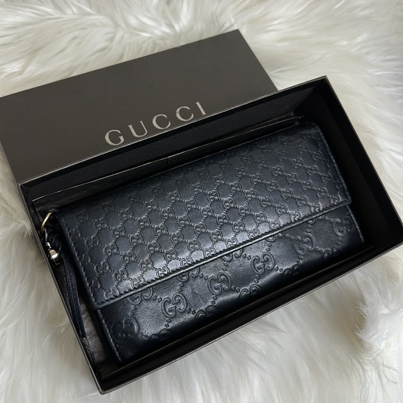 Gucci Black Embossed Leather Continental Wallet with Gold Hardware - Picture 12 of 12